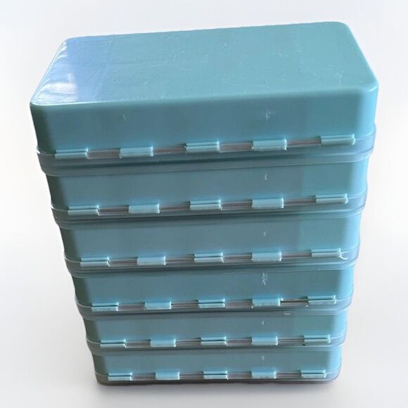 6 Plastic Craft Storage Box 10 Squares Per Box Hinged Stackable Blue 6x4x2 - Picture 2 of 6